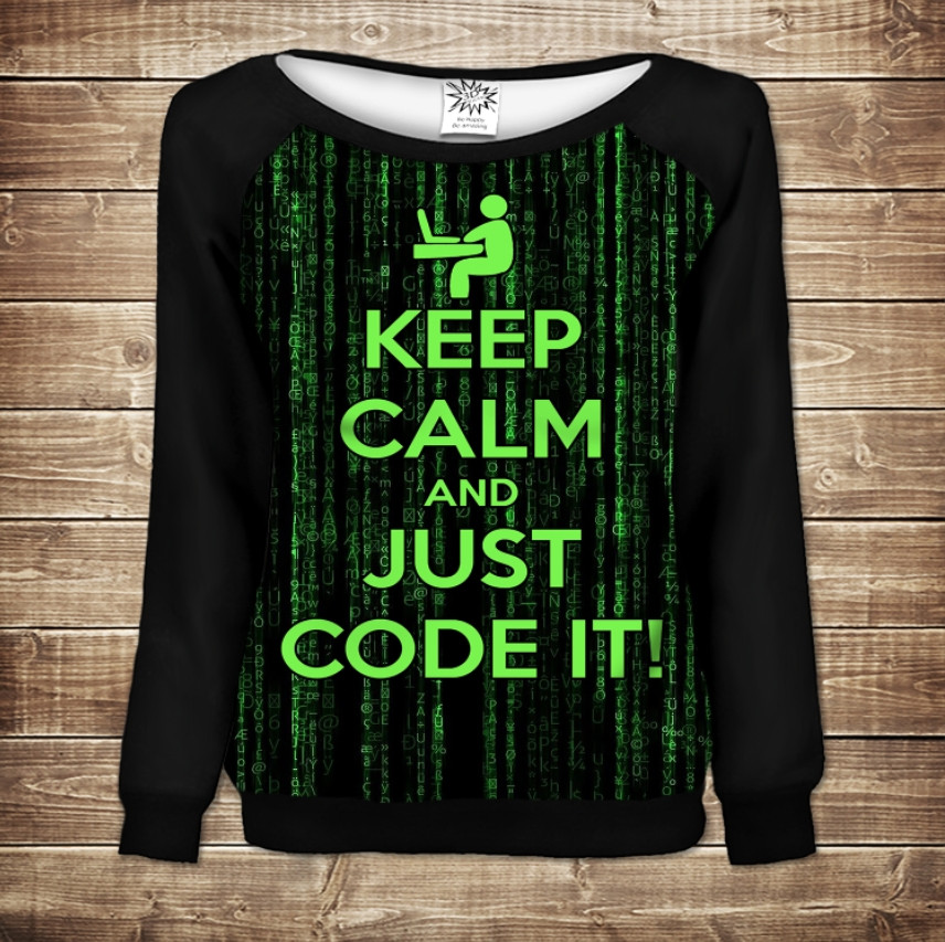 Женский свитшот - реглан с открытыми плечами с 3D принтом -Keep Calm and Just Code It - фото 1
