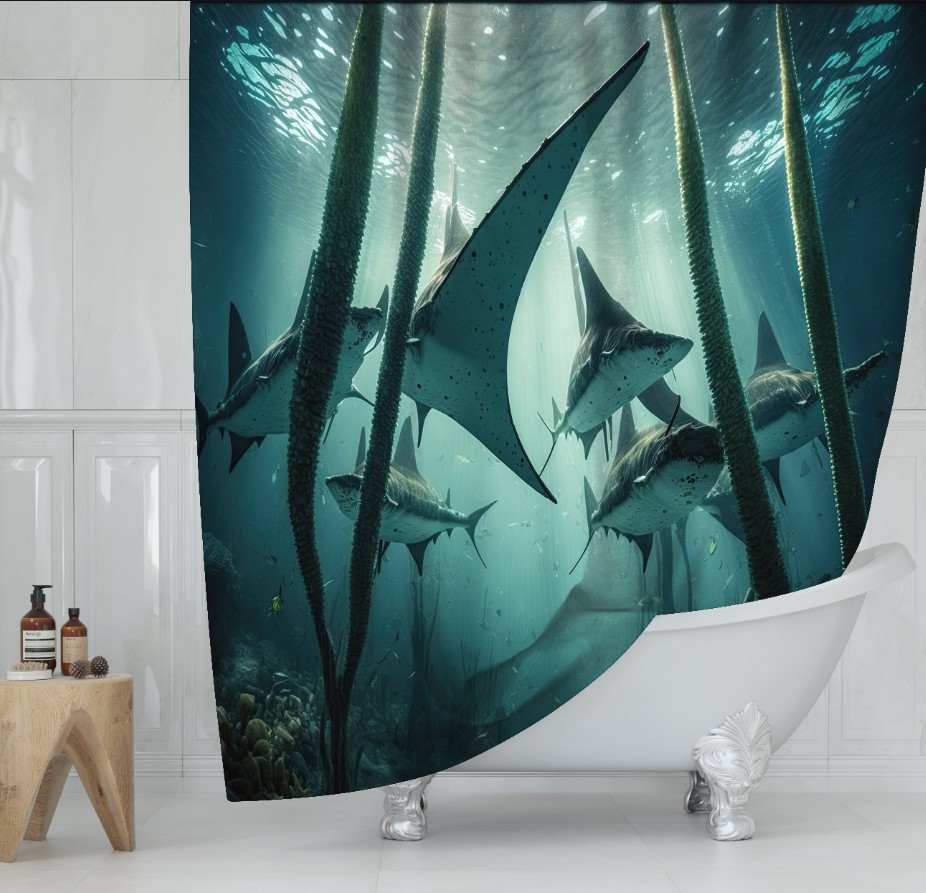 Штора для ванной с 3D принтом экзотические морские рыбы_64 - фото 1