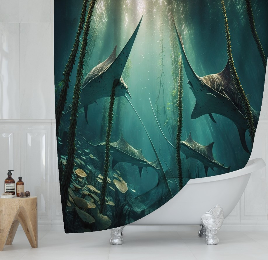 Штора для ванной с 3D принтом экзотические морские рыбы_65 - фото 1