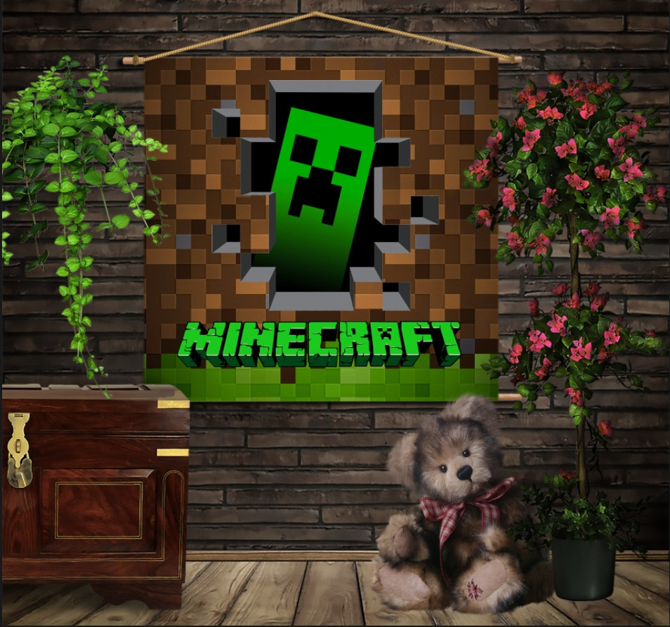 Мобільна картина-постер на тканині з 3D з принтом  Minecraft Logo