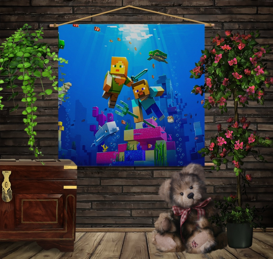 Мобільна картина-постер на тканині з 3D з принтом  Майнкрафт підводний світ