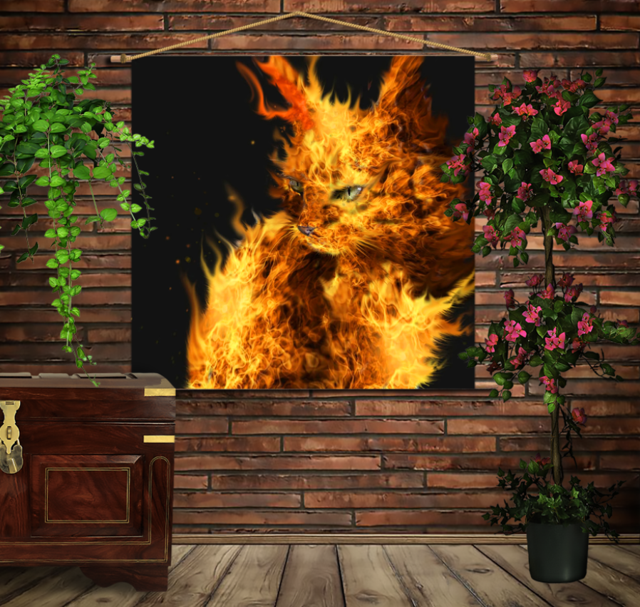 Мобільна картина-постер на тканині з 3D з принтом Вогняний котик