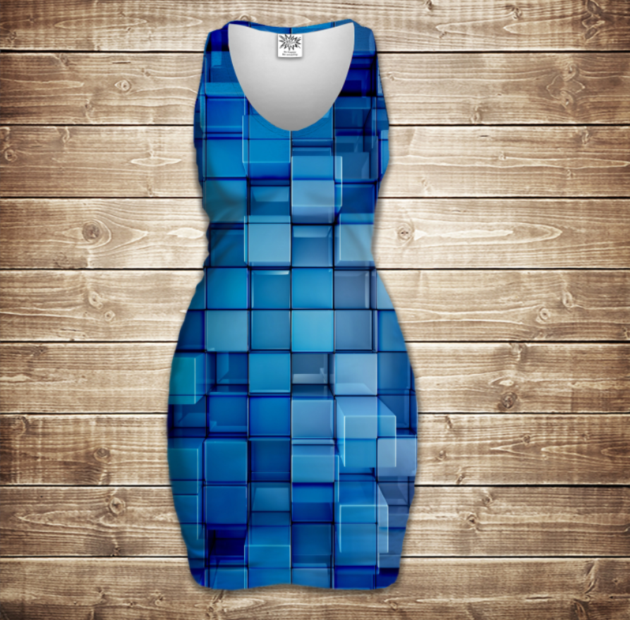 Платье-майка 3D-Голубые кубики