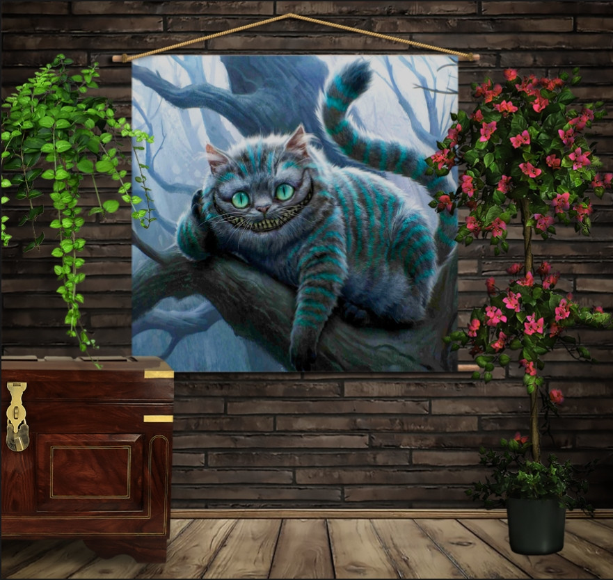 Мобильная картина-постер (гобелен) на ткани с 3D с принтом Чеширский Кот на дереве