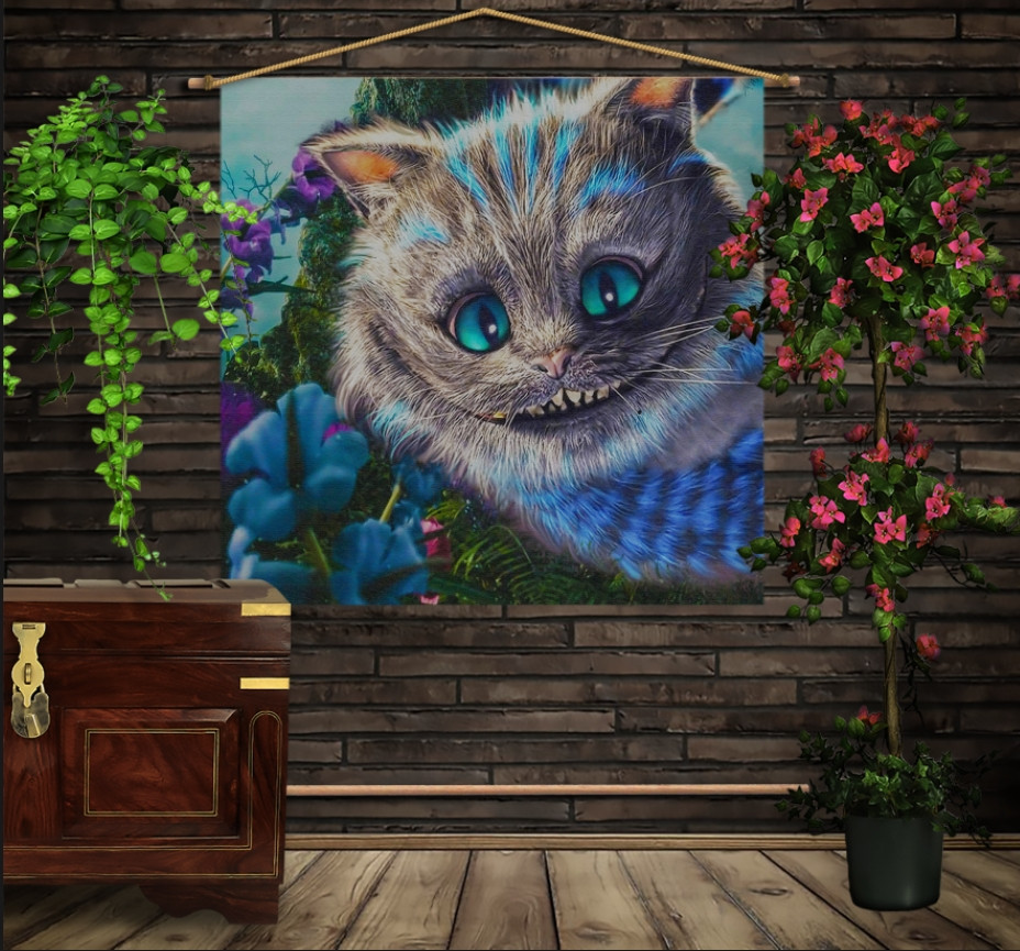 Мобильная картина-постер (гобелен) на ткани с 3D с принтом Чеширский Котик