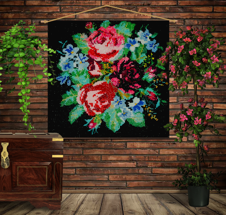 Мобильная картина-постер (гобелен) на ткани с 3D с принтом бабушкины цветы