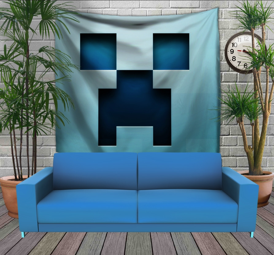 Панно тапестри(гобелен) с 3D с принтом Minecraft / майнкрафт BLUE
