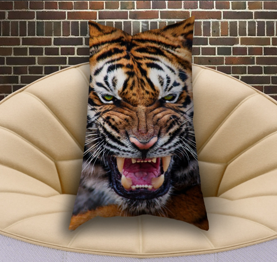 Подушка ростовая вертикальная с 3D принтом Оскал Тигра
