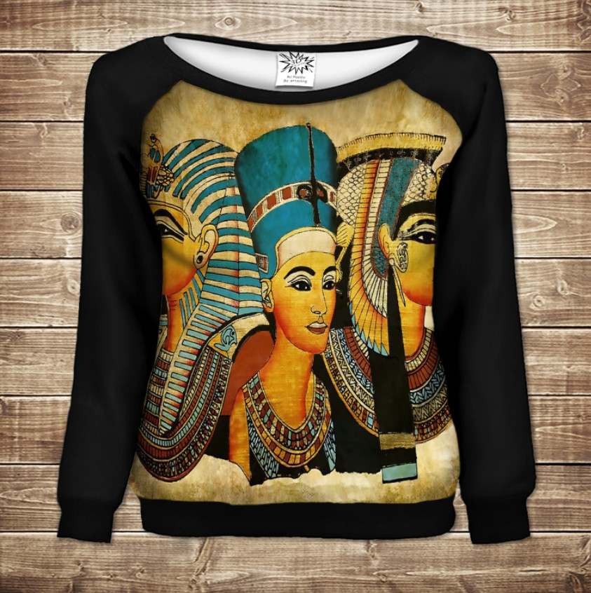 Женский свитшот - реглан с открытыми плечами с 3D принтом Нефертити
