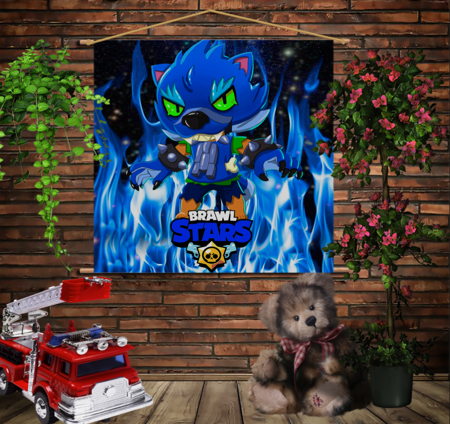 Мобильная картина-постер (гобелен) на ткани с 3D с принтом  Leon Werewolf in blue fire
