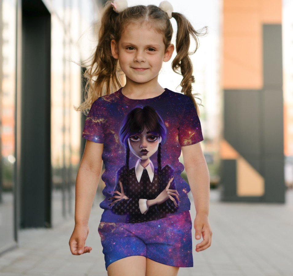 Костюм футболка + шорти з 3D принтом Вензді Аддамс Венздей Аддамс (Wednesday Addams)