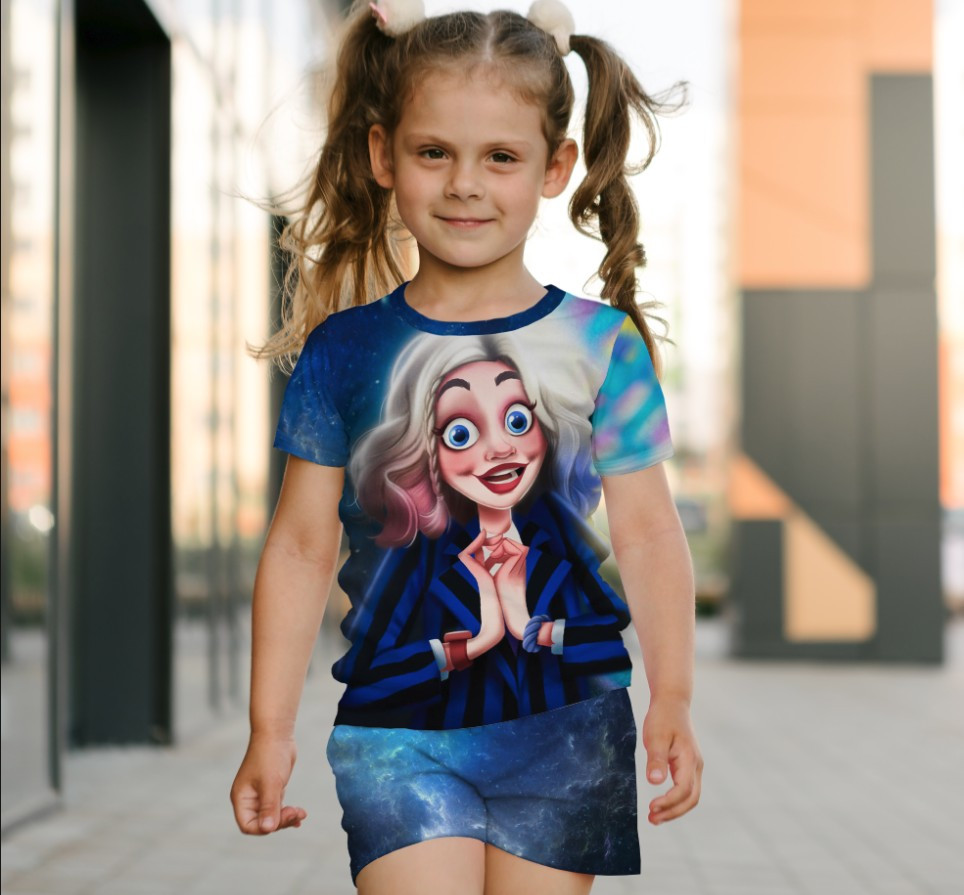 Костюм футболка + шорти з 3D принтом Вензді Аддамс і Еніт Венздей Аддамс (Wednesday Addams)
