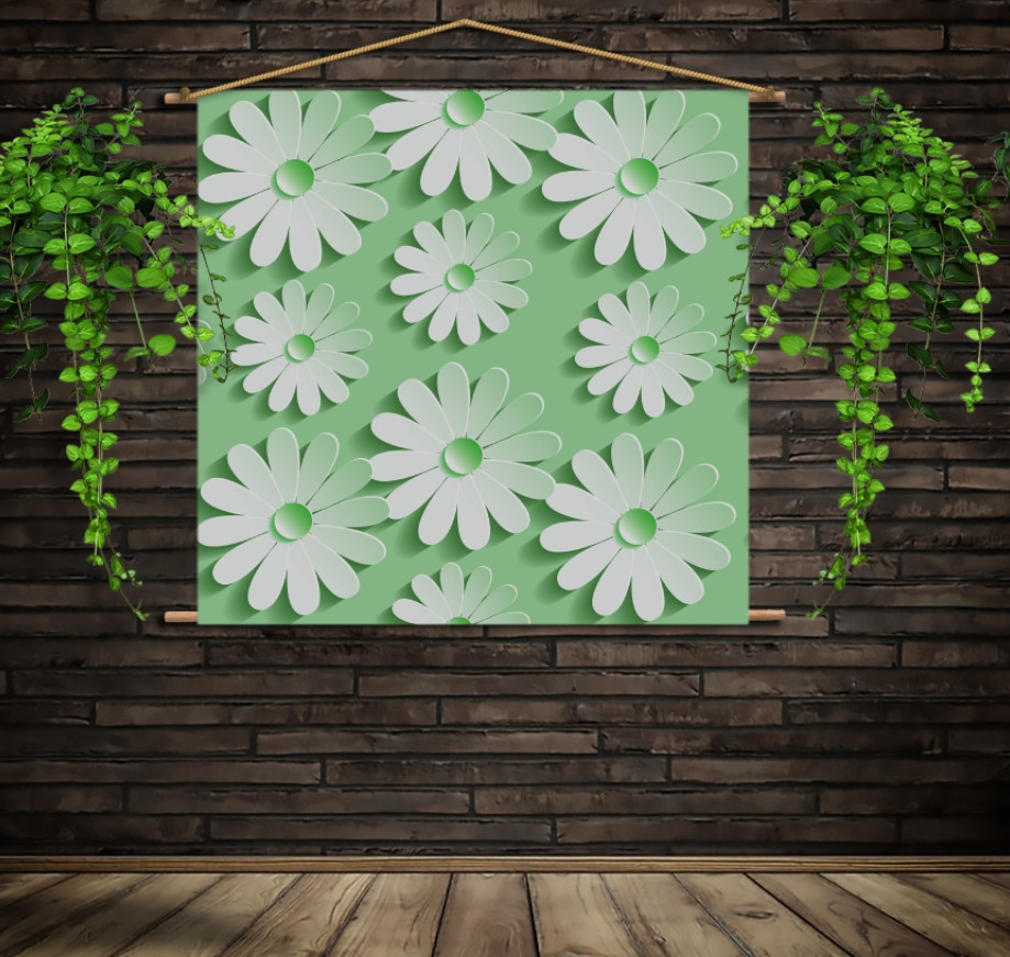 Мобільна картина-постер (гобелен)на тканині з 3D з принтом Зелені квіти
